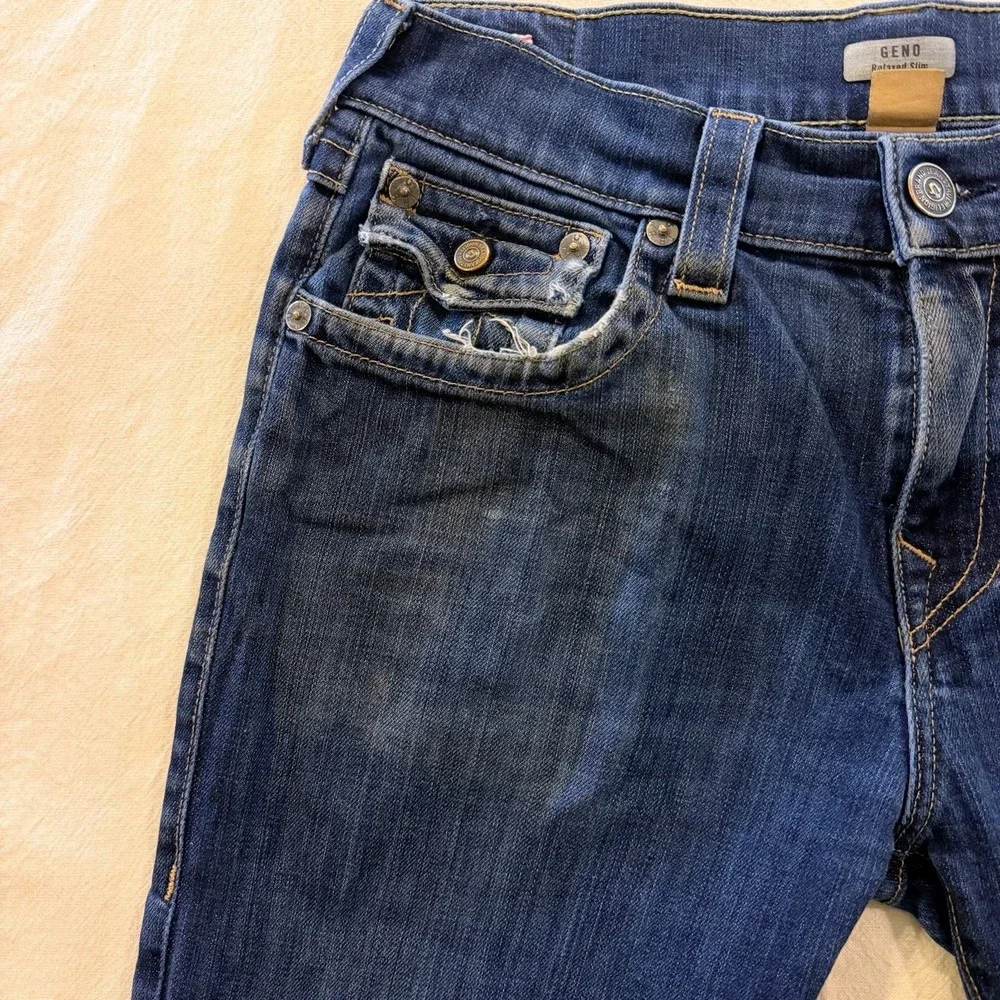 True Religion Jeans Mens Tag 31x32 Blue Geno Straight Slim Fit Denim Stretch USA